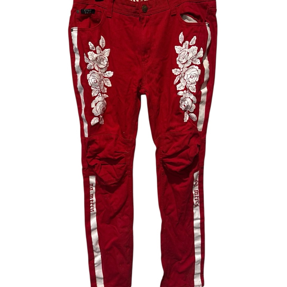 Contender Jeans 36x34 Red Floral Embroidered Pants